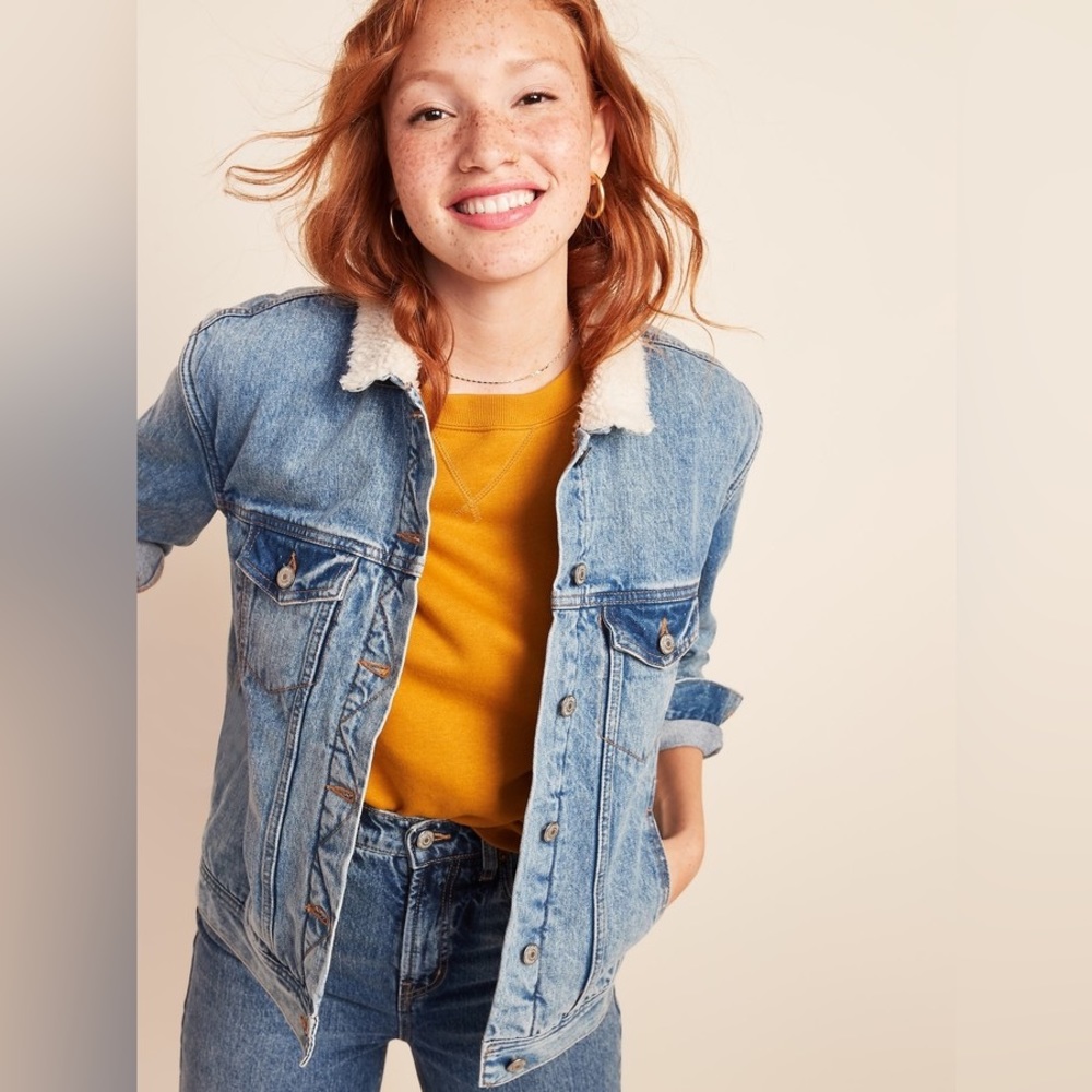 NEW Old Navy Sherpa Lined Denim Jacket